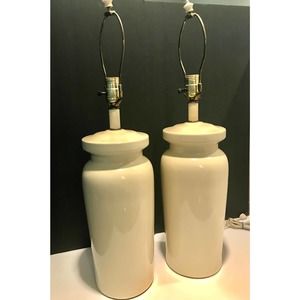 MCM Pair of Cream Ceramic Mid-Century Lamps with Indent